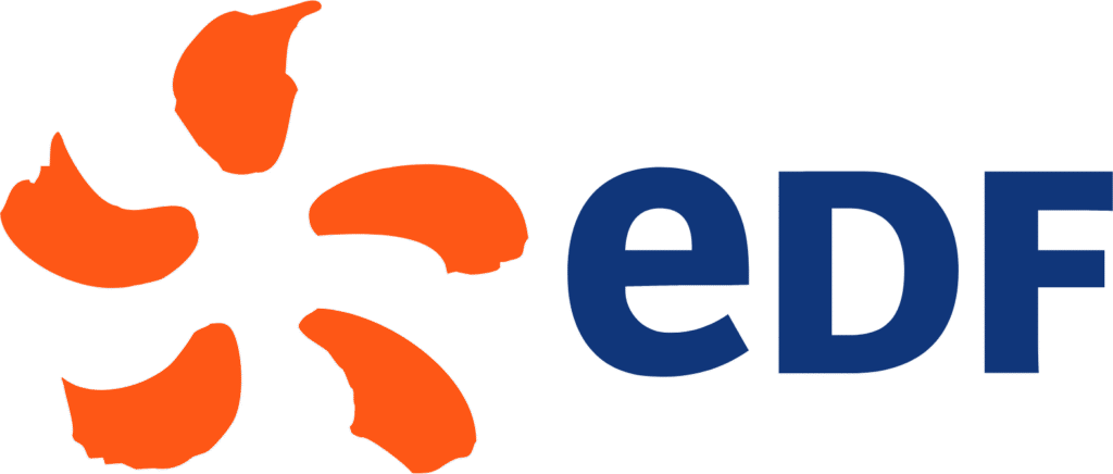 Logo EDF – Fournisseur d’énergie, partenaire de services énergétiques durables et solutions innovantes pour l’efficacité énergétique.